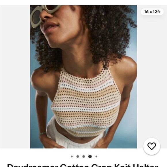 Roxy Daydreamer Crochet Knit Halter Top In Nude/Cream Stripes Size XS - Picture 3 of 9